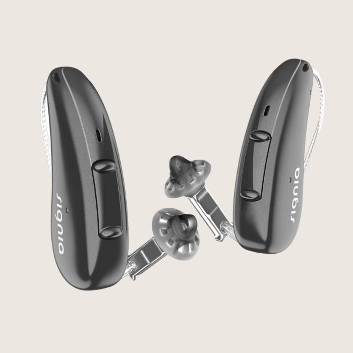 pair of Signia AX hearing aids