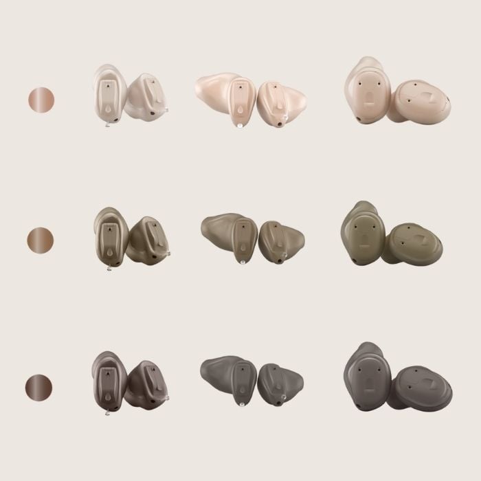 Colors and sizes of Widex custom hearing aids