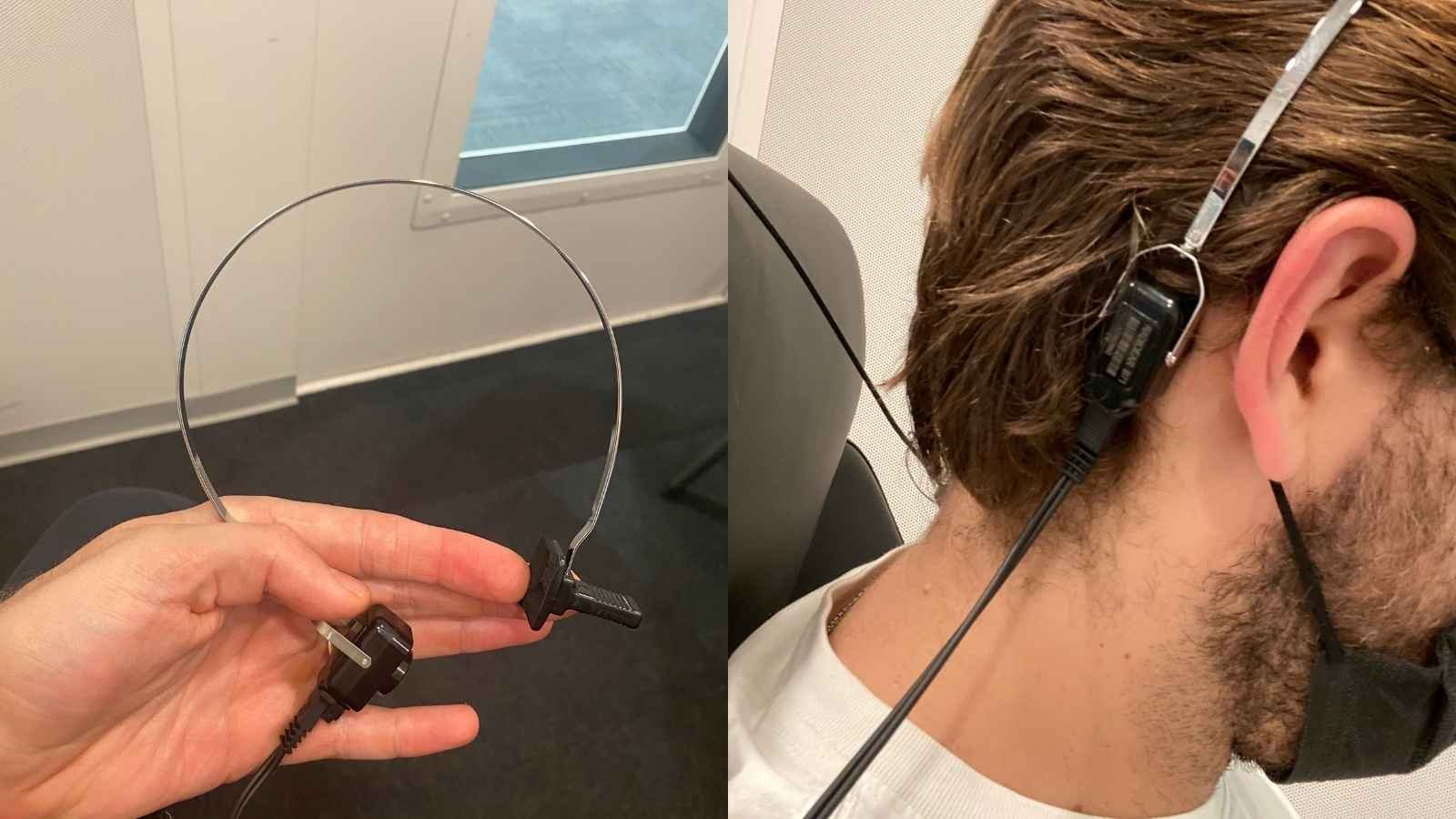 Image of Costco bone-conduction headphones in use