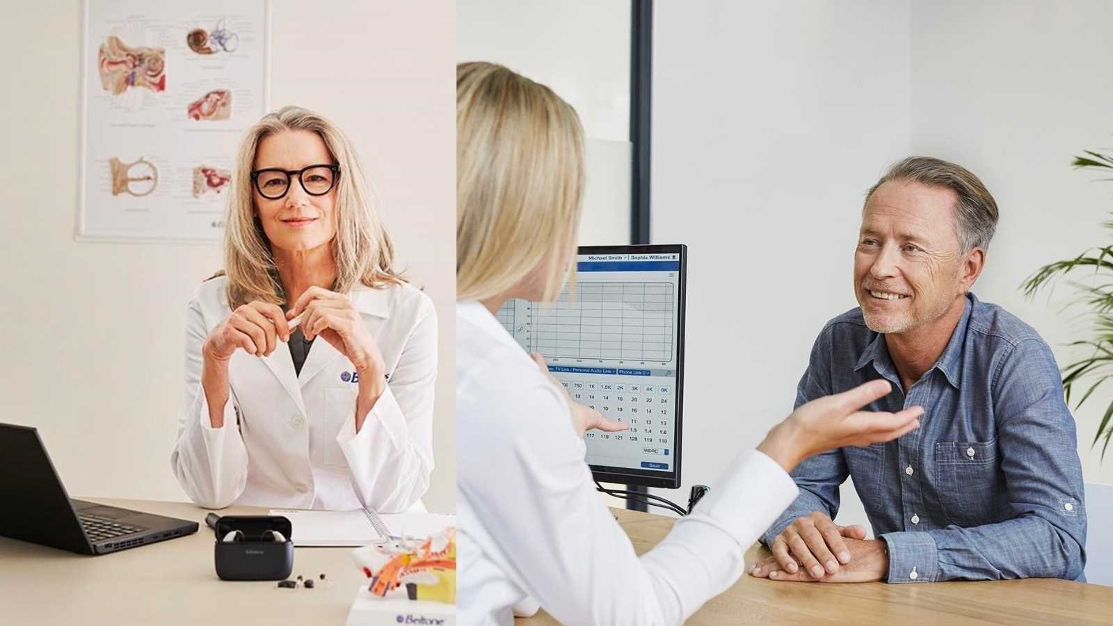 Beltone audiologist working with a patient