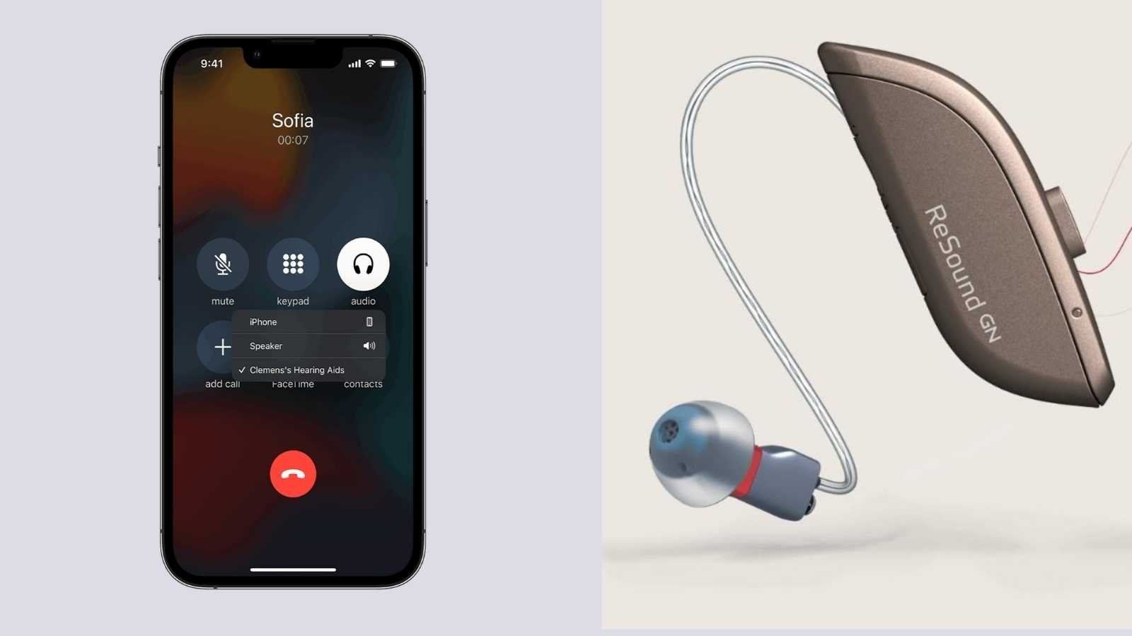 ReSound OMNIA hearing aids connected to a phone call