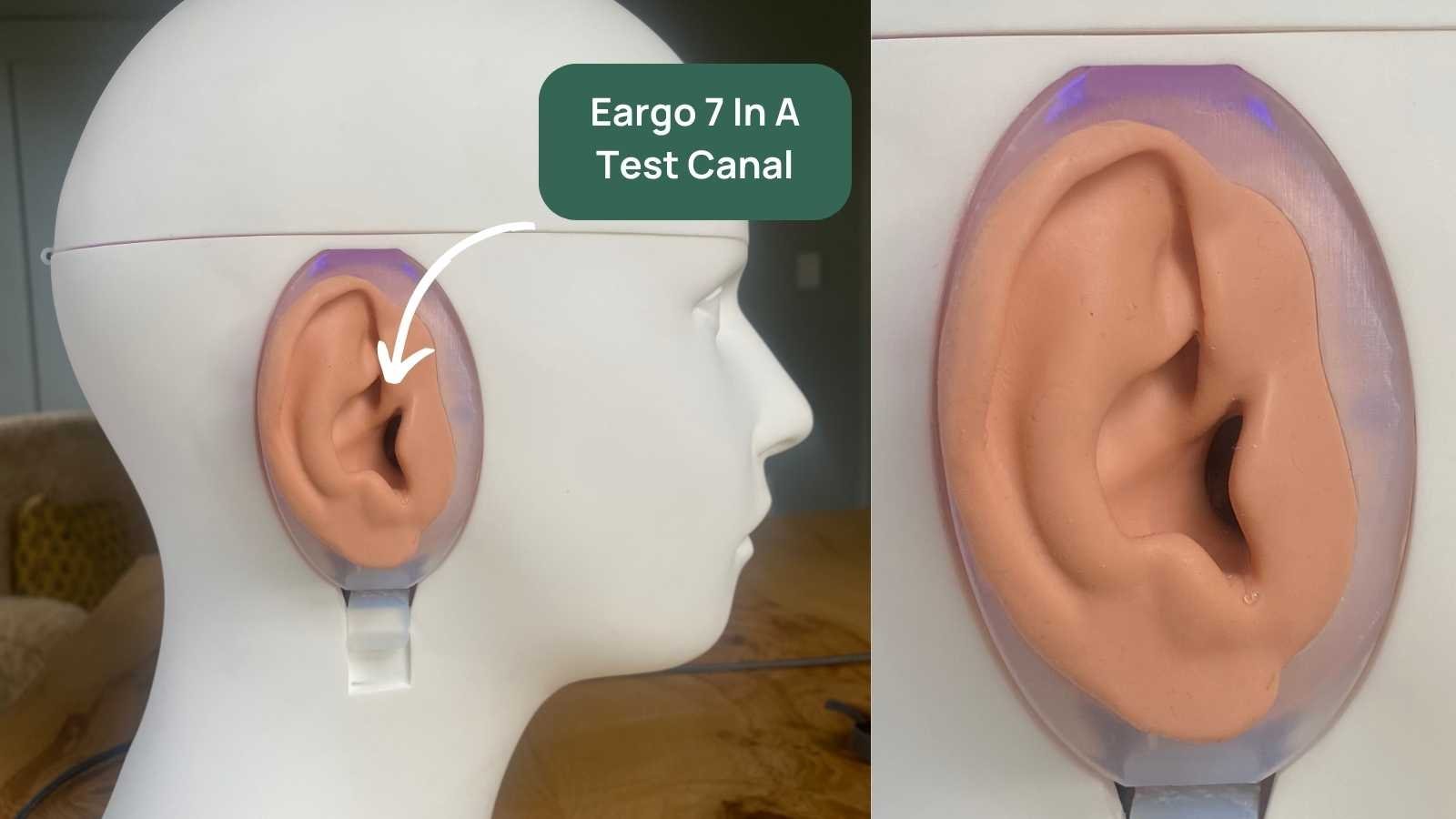 Eargo 7 hearing aids in a testing rig