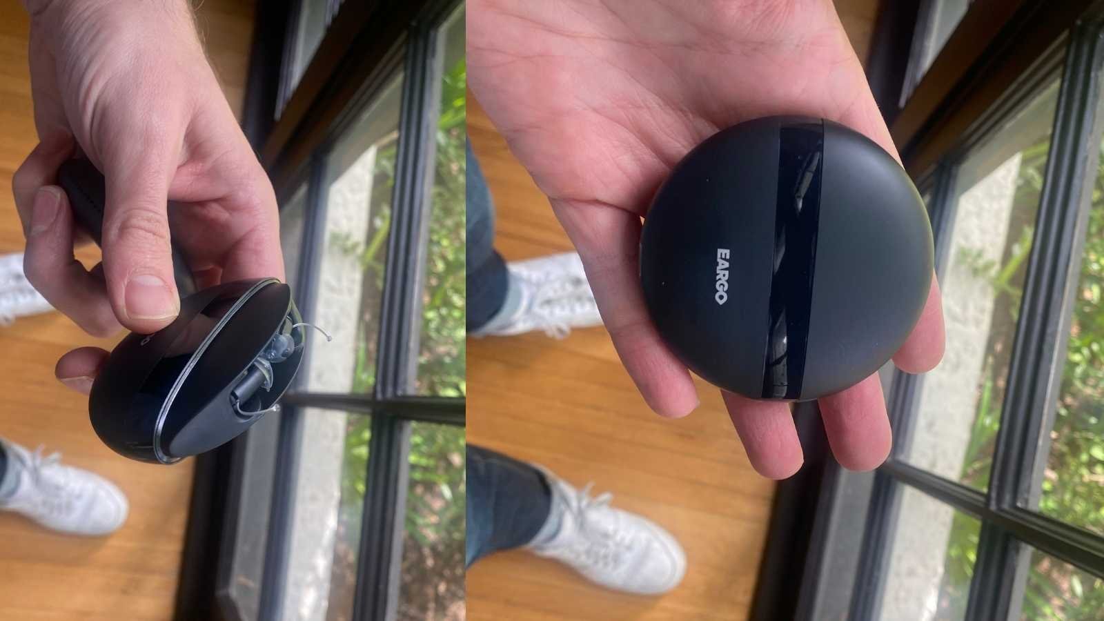 Eargo recharging case in hand