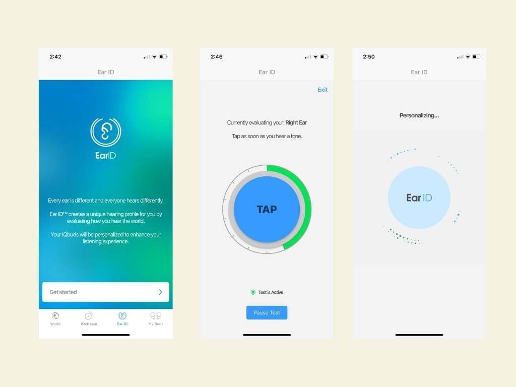 Image of the EarID hearing test inside the Nuheara app