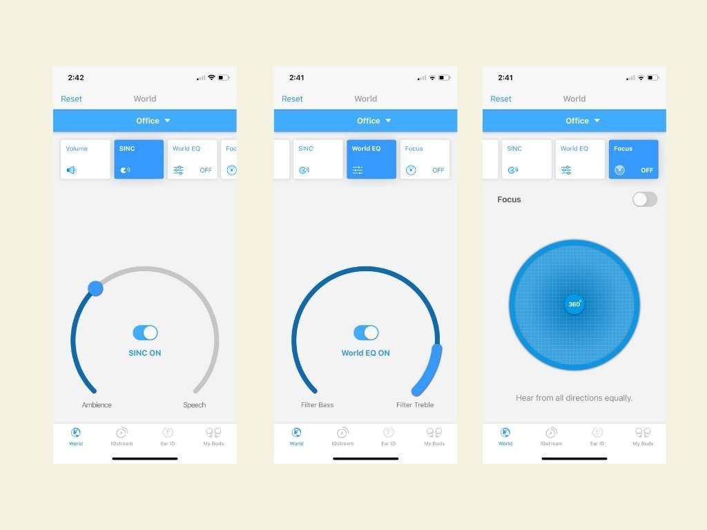 Images of the IQBuds2 Max App