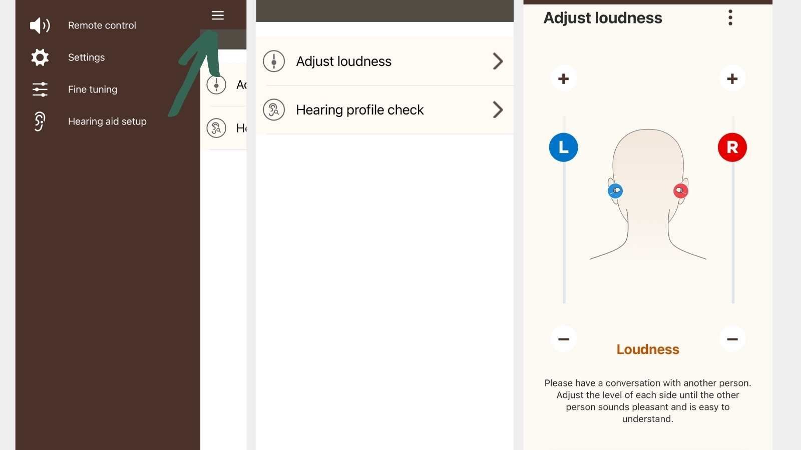 Images of the volume control section of the Sony Hearing Control App