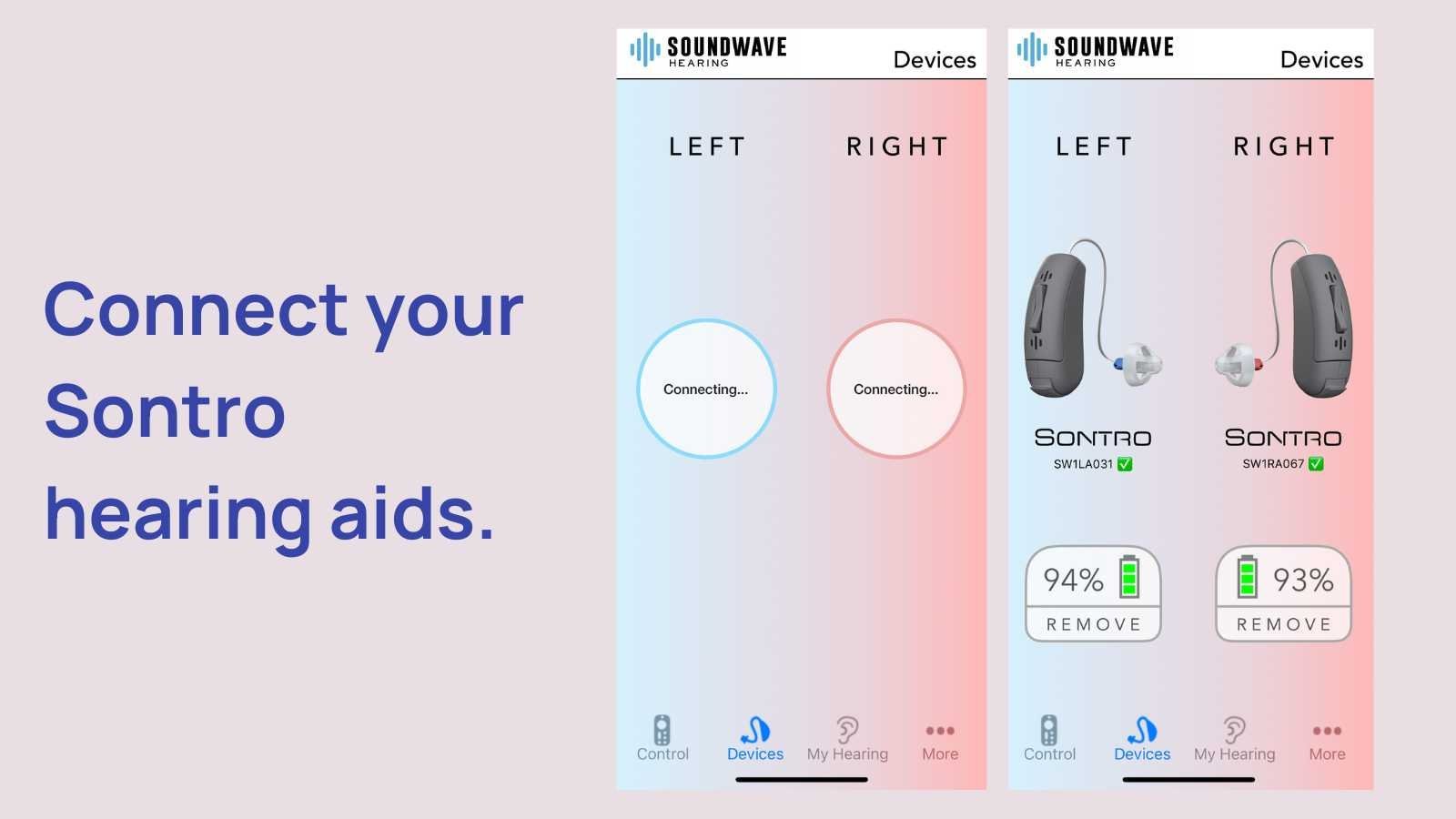 Sontro hearing aids connecting to the app